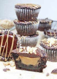 Peanut Butter Fudge Stuffed Brownie Cupcakes - Gretchen's Vegan Bakery