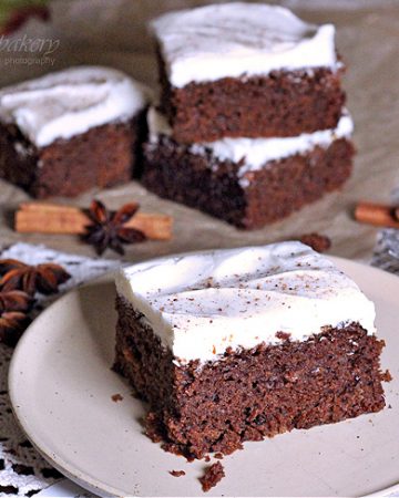 Wacky Gingerbread Cake with cream cheese icing