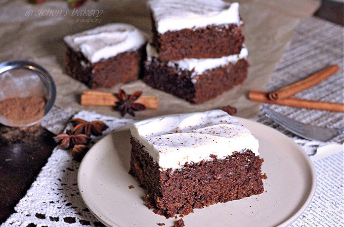 Wacky Gingerbread Cake with cream cheese icing